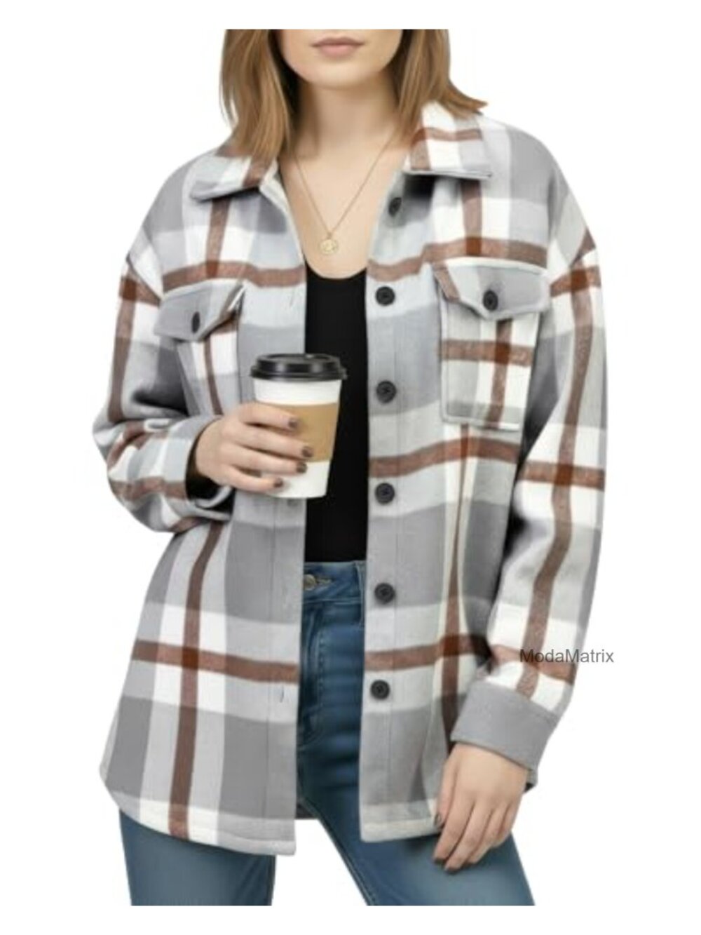 Plaid Flannel Shacket Button Down Relaxed Fit Shirt